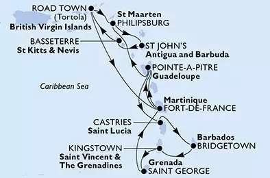 Fort de France,Pointe-a-Pitre,Castries,Bridgetown,Kingstown,Saint George,Fort de France,Pointe-a-Pitre,Philipsburg,St John s,Basseterre,Road Town,Fort de France