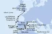 Southampton,Lisbon,Cadiz,Malaga,Alicante,Palma de Mallorca,Barcelona,Valencia,La Coruna,Southampton