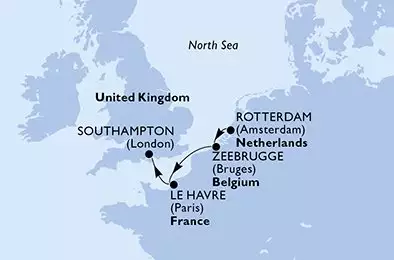 Rotterdam,Zeebrugge,Le Havre,Southampton