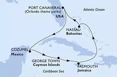 Port Canaveral,Cozumel,George Town,Falmouth,Nassau,Port Canaveral