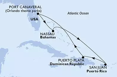 Port Canaveral,Nassau,San Juan,Puerto Plata,Port Canaveral