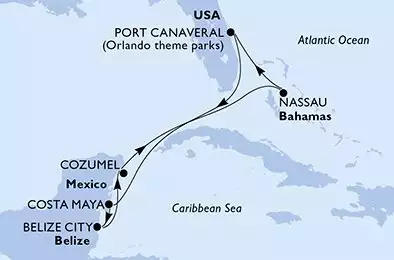 Port Canaveral,Costa Maya,Belize City,Cozumel,Nassau,Port Canaveral