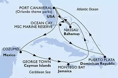 Port Canaveral,Cozumel,George Town,Montego Bay,Nassau,Port Canaveral,Nassau,Ocean Cay,Puerto Plata,Port Canaveral