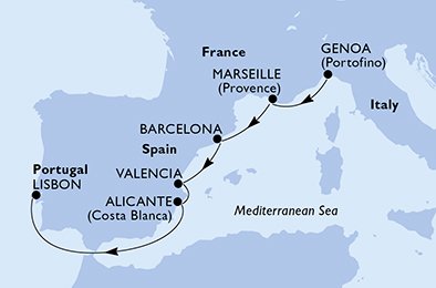 Genoa,Marseille,Barcelona,Valencia,Alicante,Lisbon