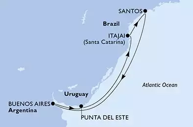 Buenos Aires,Punta Del Este,Itajai,Santos,Buenos Aires