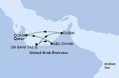 Abu Dhabi,Sir Bani Yas,Dubai,Dubai,Doha,Abu Dhabi