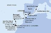 Barcelona,Malaga,Gibraltar,Lisbon,Casablanca,Funchal,Las Palmas de G.Canaria,Santa Cruz de La Palma,Santa Cruz de Tenerife