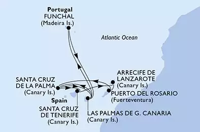 Funchal,Las Palmas de G.Canaria,Santa Cruz de La Palma,Santa Cruz de Tenerife,Arrecife de Lanzarote,Puerto del Rosario,Santa Cruz de La Palma,Las Palmas de G.Canaria,Funchal