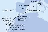 Santa Cruz de Tenerife,Arrecife de Lanzarote,Puerto del Rosario,Casablanca,Barcelona,Civitavecchia