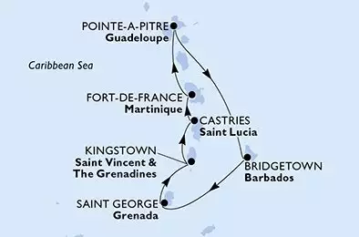 Fort de France,Pointe-a-Pitre,Bridgetown,Saint George,Kingstown ,Castries,Fort de France