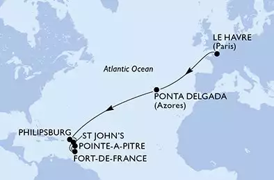 Le Havre,Ponta Delgada,Philipsburg,St John s,Fort de France,Pointe-a-Pitre