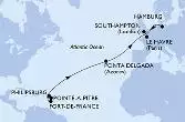 Fort de France,Pointe-a-Pitre,Philipsburg,Ponta Delgada,Hamburg,Le Havre,Southampton