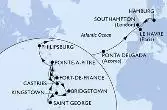 Fort de France,Pointe-a-Pitre,Castries,Bridgetown,Kingstown,Saint George,Fort de France,Pointe-a-Pitre,Philipsburg,Ponta Delgada,Hamburg,Le Havre,Southampton