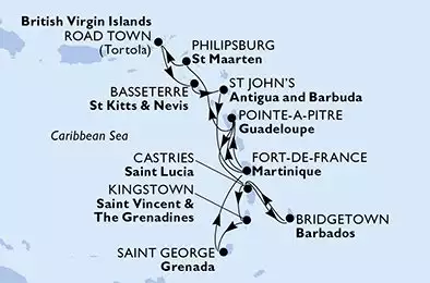 Bridgetown,Castries,Kingstown,Saint George,Fort de France,Pointe-a-Pitre,Philipsburg,Road Town,Basseterre,St John s,Fort de France,Pointe-a-Pitre,Castries,Bridgetown