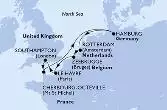 Southampton,Cherbourg,Hamburg,Rotterdam,Zeebrugge,Le Havre,Southampton