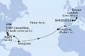 Port Canaveral,Miami,San Juan,Funchal,Barcelona,Cannes