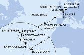 Rotterdam,Southampton,Le Havre,Ponta Delgada,Bridgetown,Basseterre,St John s,Roseau,Fort de France,Pointe-a-Pitre